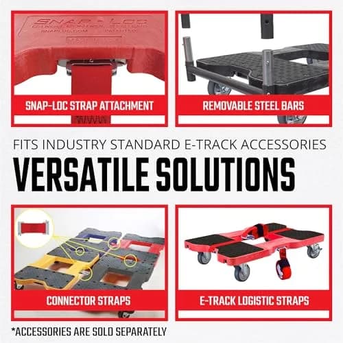 Snap-Loc Dolly 1200 lb Capacity Heavy Duty Material Handling Truck with Built-in E-Track, Made in USA, Red | Professional Cargo Platform thumbnail 5