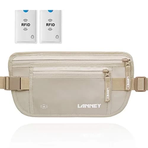 LANNEY RFID Blocking Money Belt Waist Stash Wallet 10.2"x5.5" Cream | Secure Passport Holder for Travel — Cream