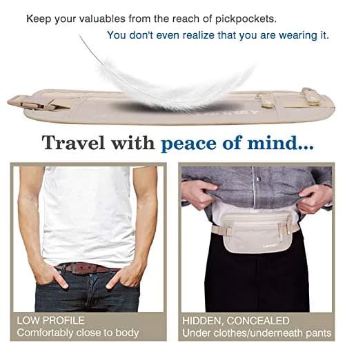 LANNEY RFID Blocking Money Belt Waist Stash Wallet 10.2"x5.5" Cream | Secure Passport Holder for Travel thumbnail 3