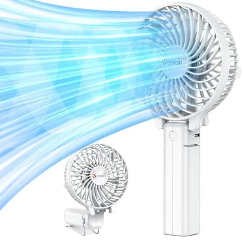 VersionTECH. Portable Handheld Fan White | 3600 RPM USB Rechargeable Mini Table Fan with 4000mAh Battery thumbnail 1