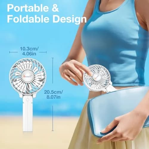 VersionTECH. Portable Handheld Fan White | 3600 RPM USB Rechargeable Mini Table Fan with 4000mAh Battery thumbnail 4