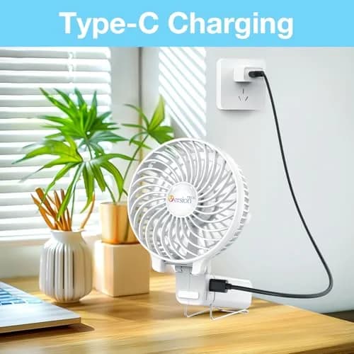VersionTECH. Portable Handheld Fan White | 3600 RPM USB Rechargeable Mini Table Fan with 4000mAh Battery thumbnail 8