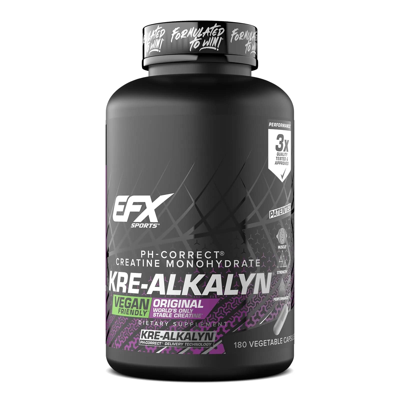 EFX Sports Kre-Alkalyn EFX pH-Correct Creatine Monohydrate Pill Supplement 180 Veggie Capsules | Vegan Friendly Strength & Muscle Growth - main product image
