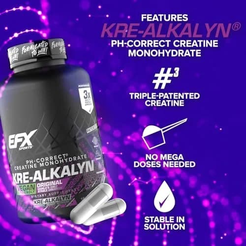 EFX Sports Kre-Alkalyn EFX pH-Correct Creatine Monohydrate Pill Supplement 180 Veggie Capsules | Vegan Friendly Strength & Muscle Growth thumbnail 4