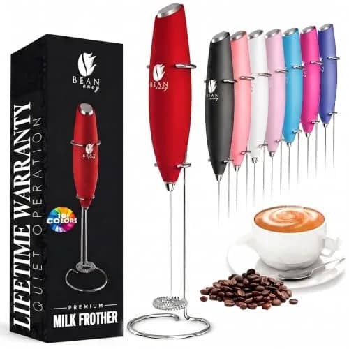 Bean Envy Red Milk Frother Handheld Wand with Stand | Powerful 19,000 RPM Motor for Creamy Foam thumbnail 1