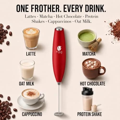 Bean Envy Red Milk Frother Handheld Wand with Stand | Powerful 19,000 RPM Motor for Creamy Foam thumbnail 4