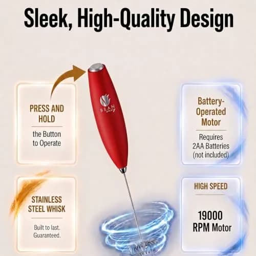 Bean Envy Red Milk Frother Handheld Wand with Stand | Powerful 19,000 RPM Motor for Creamy Foam thumbnail 5