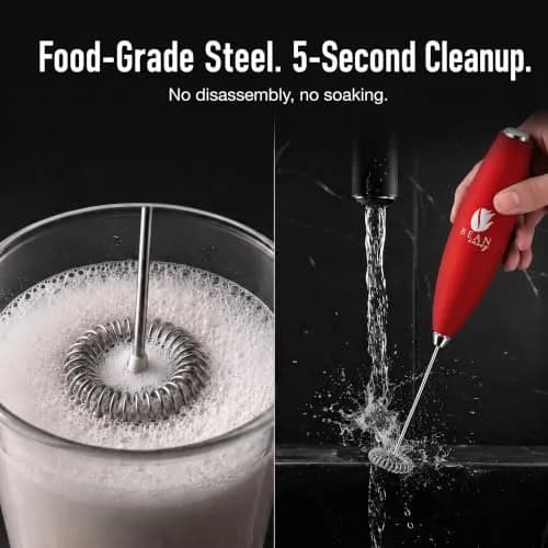 Bean Envy Red Milk Frother Handheld Wand with Stand | Powerful 19,000 RPM Motor for Creamy Foam thumbnail 6