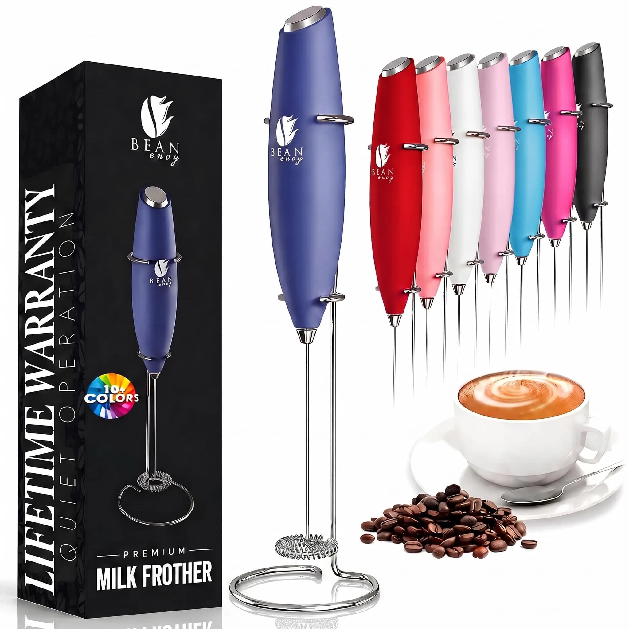 Bean Envy Milk Frother Handheld - Blue | 19,000 RPM Electric Foam Maker for Coffee & Hot Chocolate