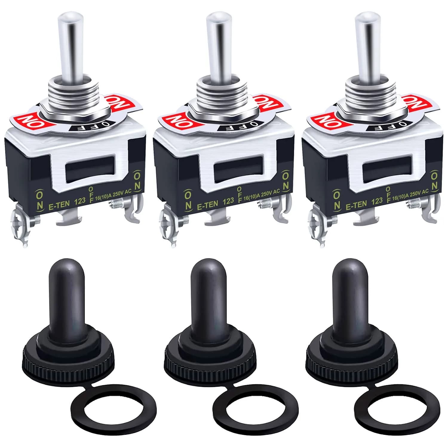 Twidec Heavy Duty Rocker Momentary Toggle Switch 16A 250V AC SPDT 3 Pin Waterproof Waterproof Boot Cap Cover