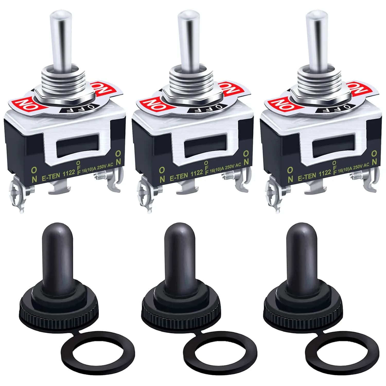 Twidec Heavy Duty SPDT Toggle Switch 16A 250V AC 3-Pin ON/Off/ON with Waterproof Cover (3-Pack)