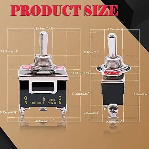 Twidec Heavy Duty SPDT Toggle Switch 16A 250V AC 3-Pin ON/Off/ON with Waterproof Cover (3-Pack) thumbnail 6