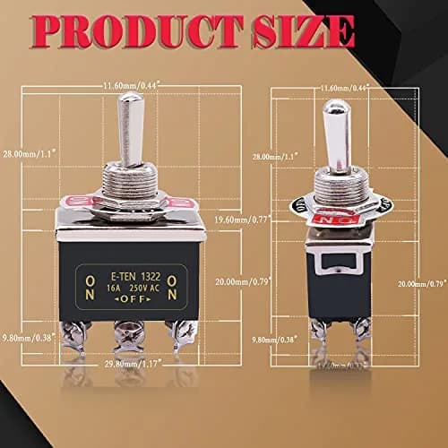 Twidec Heavy Duty Toggle Switch 16A 250V AC | Waterproof Metal Cap (33x20x57mm) thumbnail 5