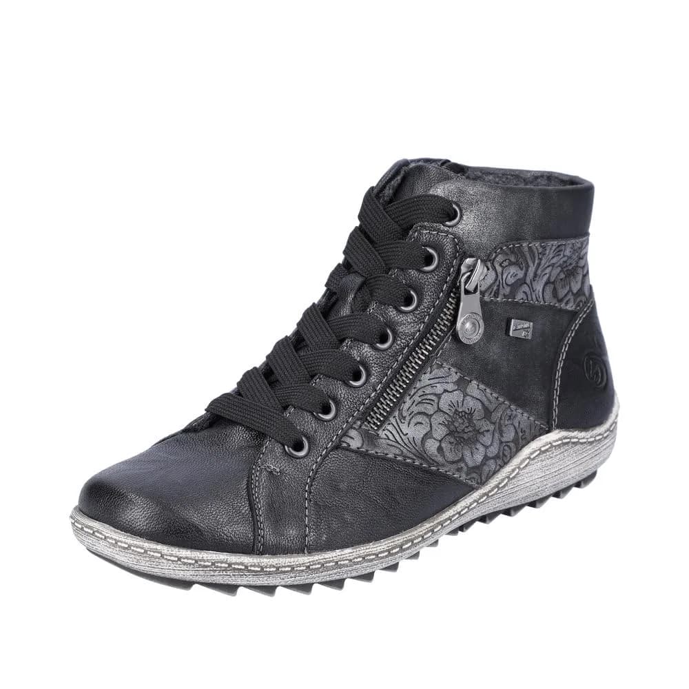 Remonte R1497 Ankle Boot 7/7.5 US | Black Leather, Platform Heel, Water-Resistant