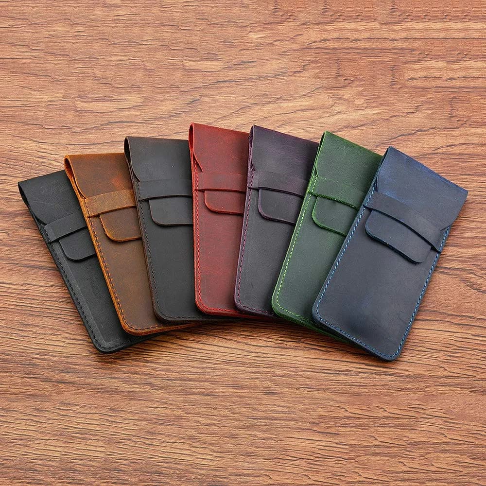 Daimay Handmade Crazy Horse Leather Pen Case Holder | 16cm x 7cm (6.3 x 2.2 inch) - view 7