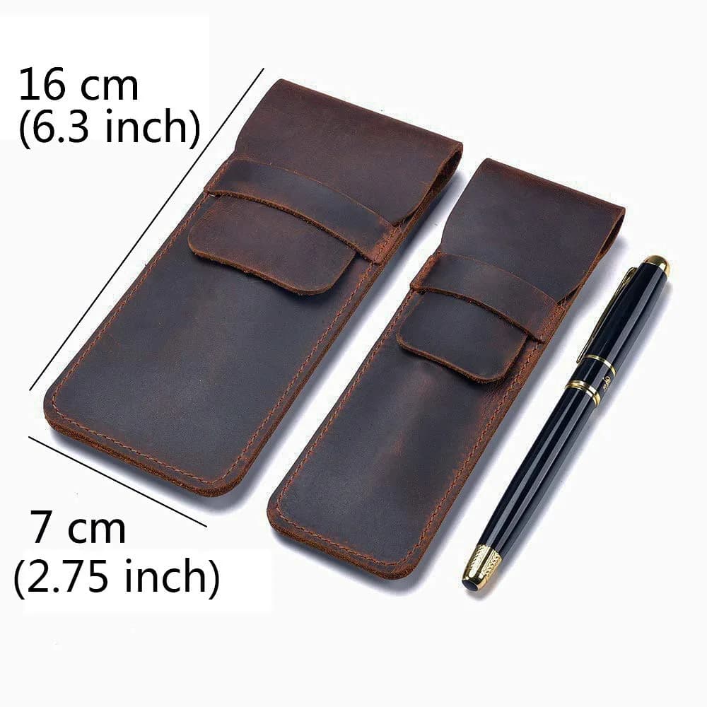 Daimay Handmade Crazy Horse Leather Pen Case Holder | 16cm x 7cm (6.3 x 2.2 inch) - view 2