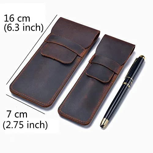Daimay Handmade Crazy Horse Leather Pen Case Holder | 16cm x 7cm (6.3 x 2.2 inch) thumbnail 2