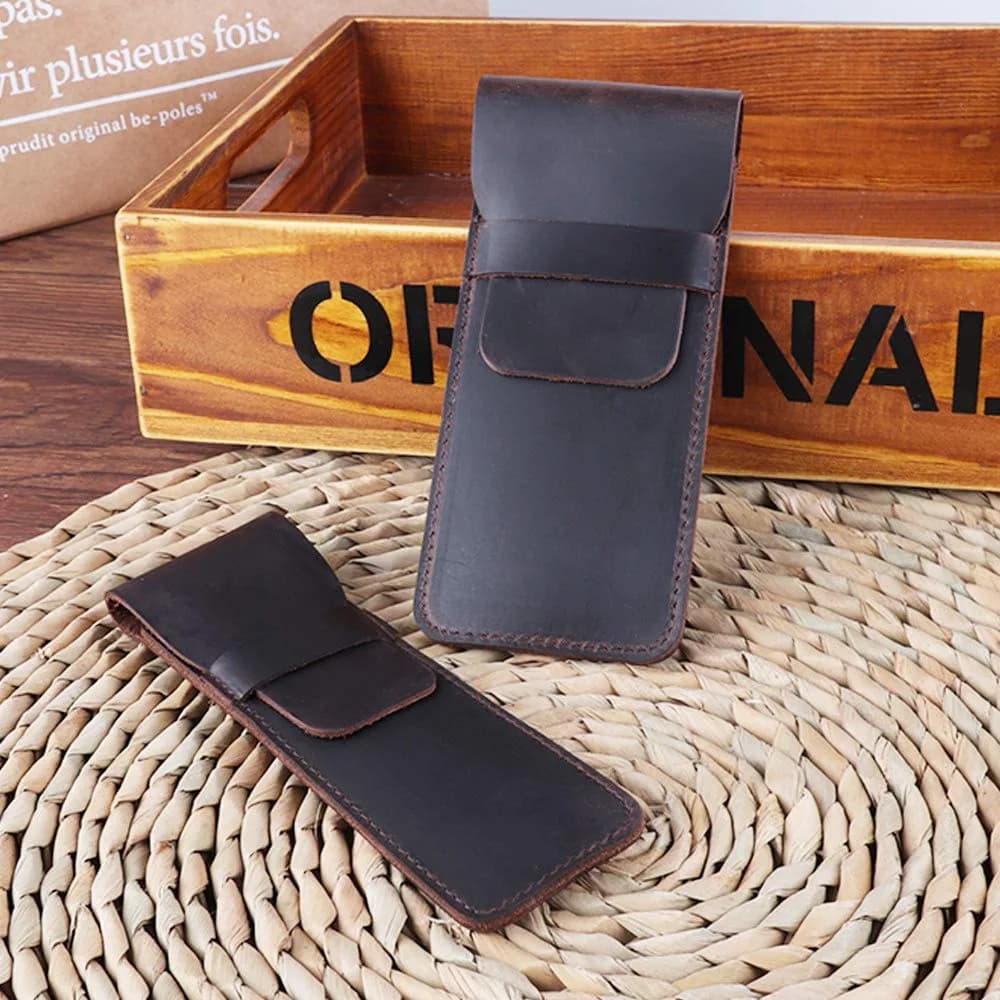 Daimay Handmade Crazy Horse Leather Pen Case Holder | 16cm x 7cm (6.3 x 2.2 inch) - view 4