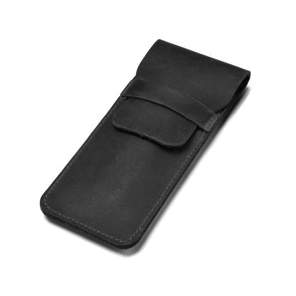 Daimay Black Leather Pen Holder Pouch | Handmade Crazy Horse Leather Pen Sleeve — Black