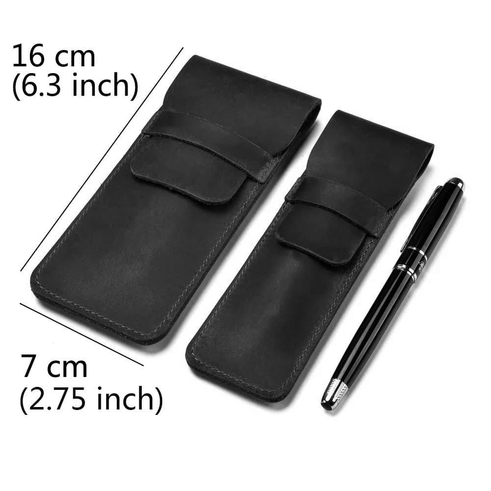 Daimay Black Leather Pen Holder Pouch | Handmade Crazy Horse Leather Pen Sleeve - view 2