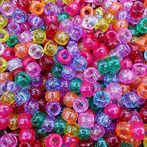 Looconi Glitter Pony Beads 6x9mm 500pcs | Transparent Acrylic for Jewelry & Hair thumbnail 1