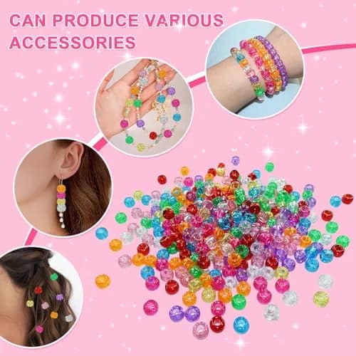 Looconi Glitter Pony Beads 6x9mm 500pcs | Transparent Acrylic for Jewelry & Hair thumbnail 4