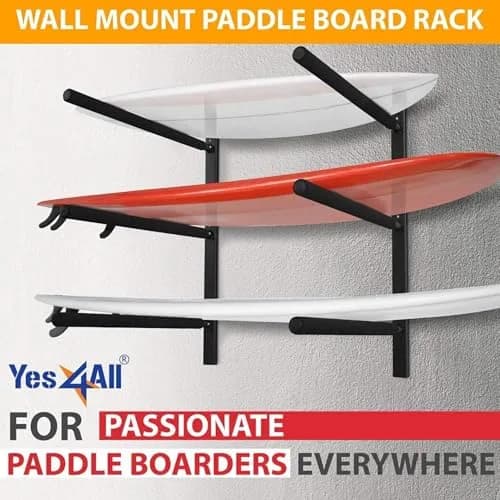 Yes4All Heavy Duty Steel Wall Mount Paddle Board Rack, Store & Display Up to 3 Boards, 34.25" x 5.51" x 3.54" thumbnail 5