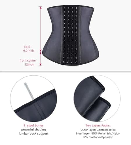 YIANNA Latex Waist Trainer for Women Underbust Corset Hourglass Body Shaper 4 Hooks, Black Small | Instantly Sculpts 2-4 Inches thumbnail 4