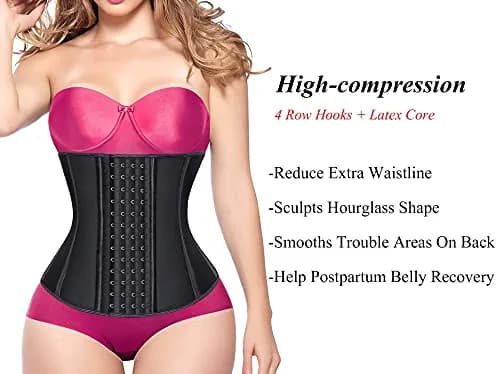 YIANNA Latex Waist Trainer for Women Underbust Corset Hourglass Body Shaper 4 Hooks, Black Small | Instantly Sculpts 2-4 Inches thumbnail 2