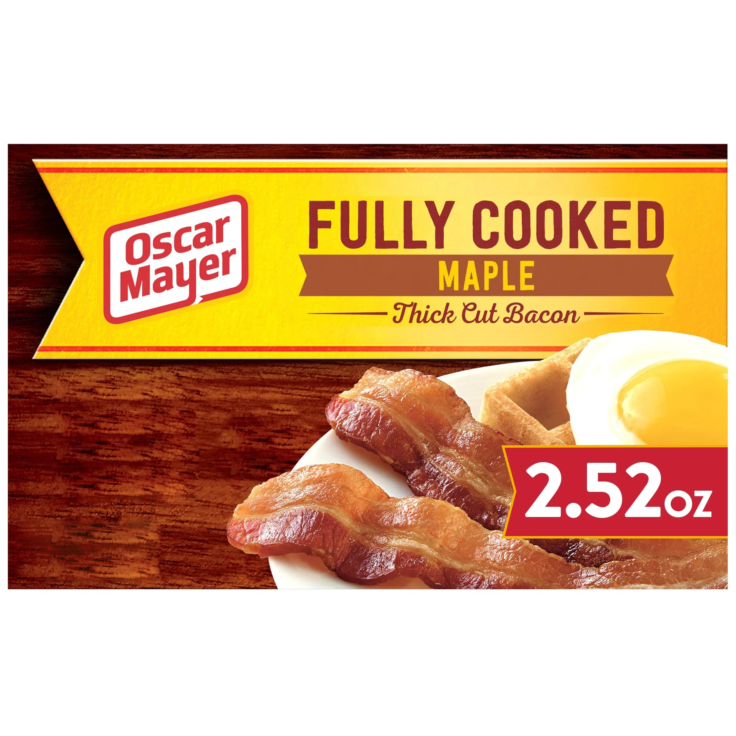 Oscar Mayer Maple Fully Cooked Thick Cut Bacon (2.52 oz) | Premium American Bacon, Ready to Eat - main product image