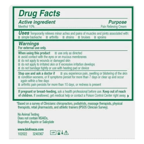 Biofreeze Menthol Pain Relief Cream 177ml (6 Fl Oz) | Cooling Relief for Arthritis, Muscle & Back Pain thumbnail 3