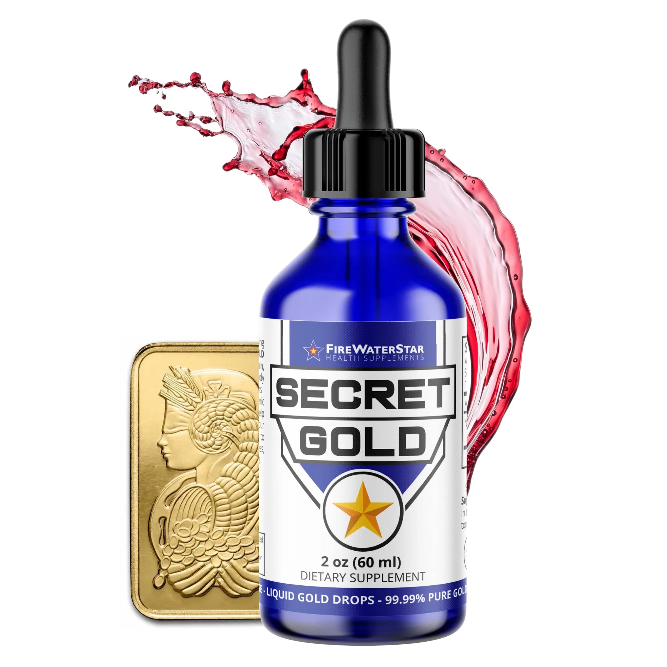 FIREWATERSTAR HEALTH SUPPLEMENTS Colloidal Gold Liquid Drops | Brain Boost, Awareness & Clarity, 2 Fl Oz — Rose Gold