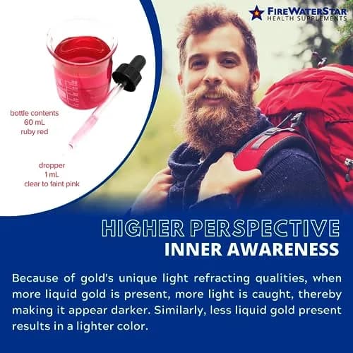 FIREWATERSTAR HEALTH SUPPLEMENTS Colloidal Gold Liquid Drops | Brain Boost, Awareness & Clarity, 2 Fl Oz thumbnail 5