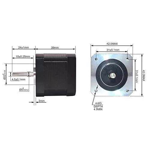 STEPPERONLINE Nema 17 Stepper Motor 12V 45Ncm | 1.5A, 4-Lead, 39mm Body, 1m Cable thumbnail 4