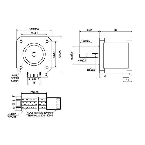 STEPPERONLINE 3PCS Nema 17 Stepper Motor 12V 45Ncm | High Torque, Low Noise, 1.8° Step Angle (42x42x39mm) thumbnail 6