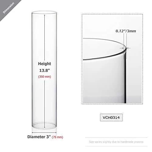 WGVI Hurricane Candle Holder Sleeve, Wide 3" x 14"H | Clear Glass Cylinder, Open Ended, Chimney Tube thumbnail 2