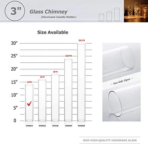 WGVI Hurricane Candle Holder Sleeve, Wide 3" x 14"H | Clear Glass Cylinder, Open Ended, Chimney Tube thumbnail 3