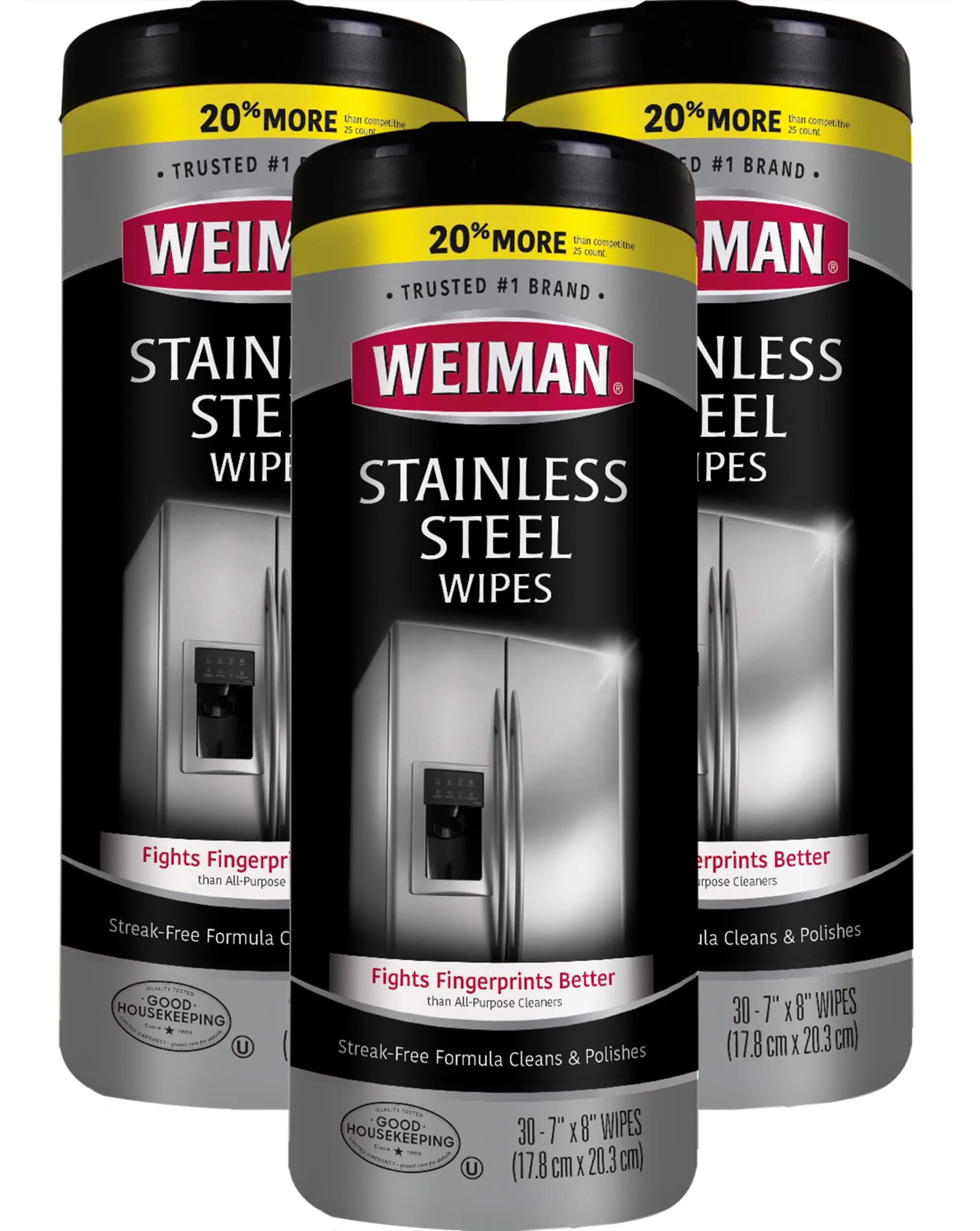 Weiman Stainless Steel Cleaner Wipes (3 Pack, 90 Sheets Total) | Cleans Appliances Without Streaks