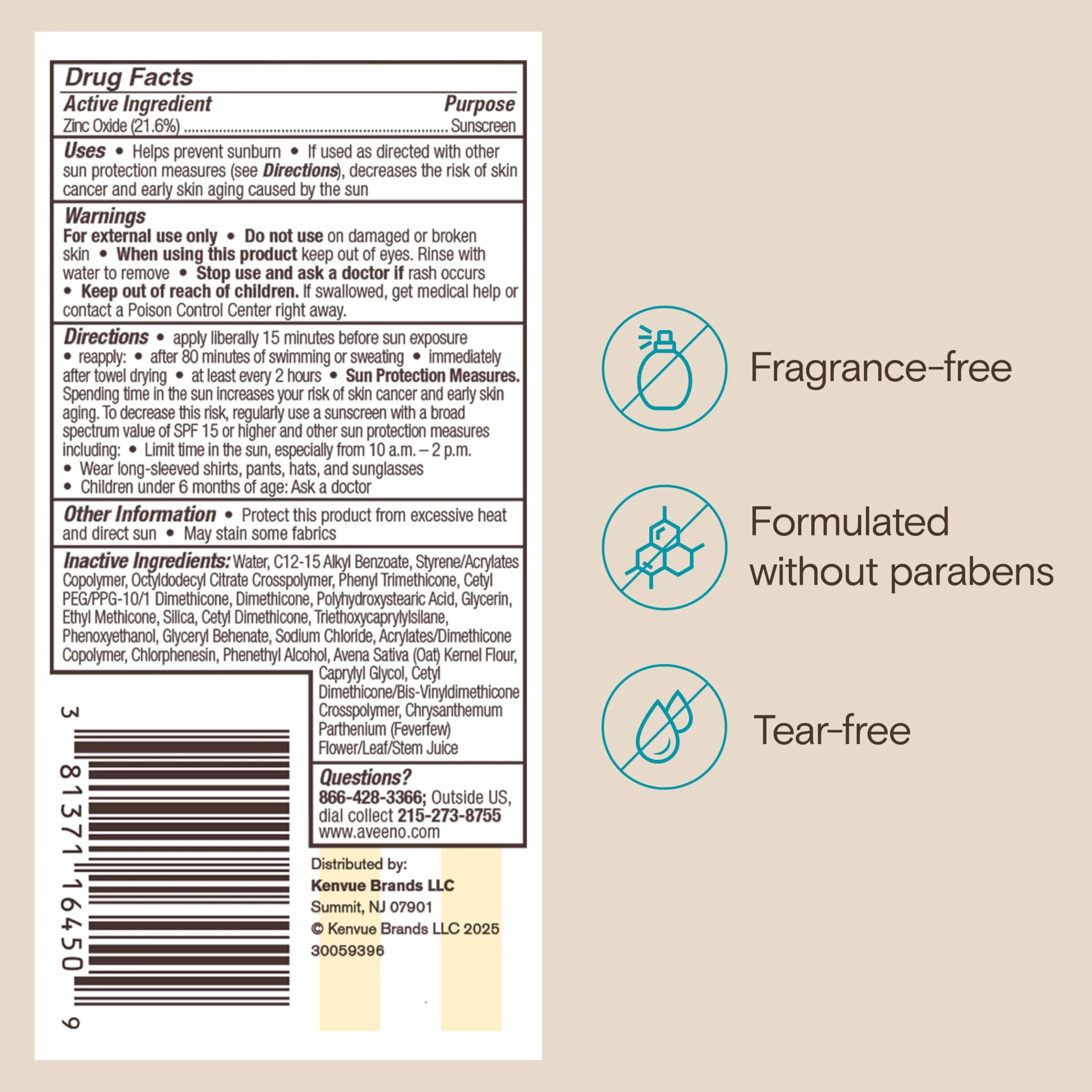 Aveeno Kids Continuous Protection Mineral Sunscreen Lotion SPF 50, 90ml (3 fl. oz) | Broad Spectrum UVA/UVB Protection for Sensitive Skin - view 9