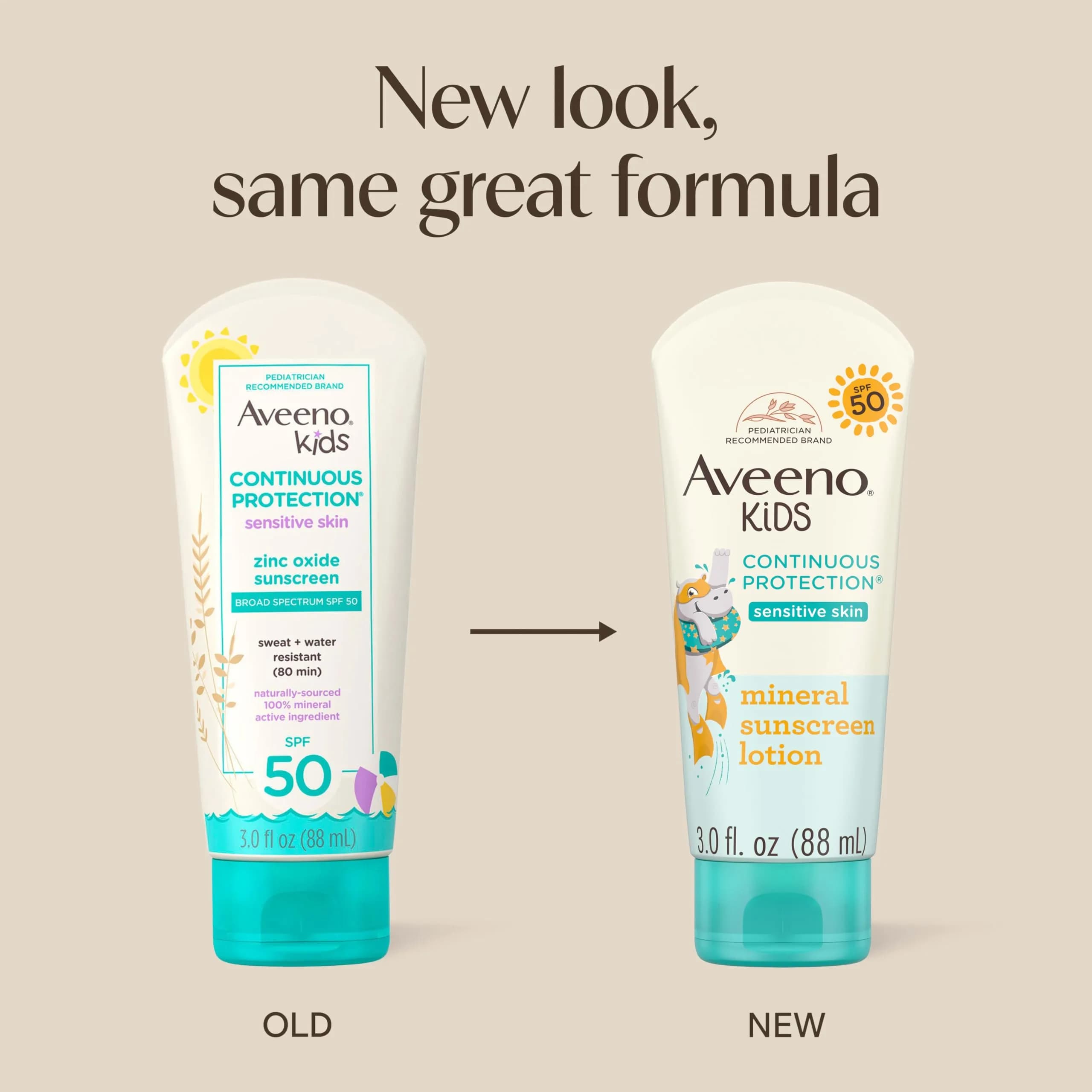 Aveeno Kids Continuous Protection Mineral Sunscreen Lotion SPF 50, 90ml (3 fl. oz) | Broad Spectrum UVA/UVB Protection for Sensitive Skin - view 2