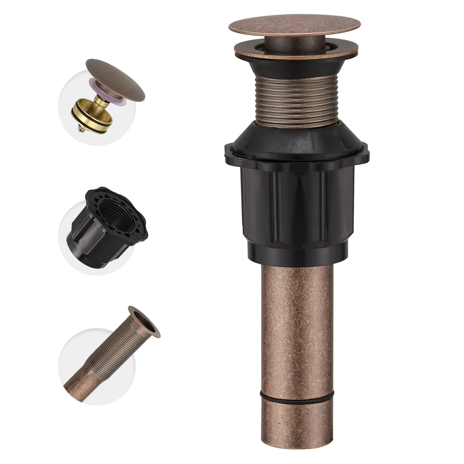Homevacious 15/8" Bathroom Faucet Vessel Sink Pop Up Drain Assembly Stopper | Copper Finish, Heavy Brass, No Overflow - main product image