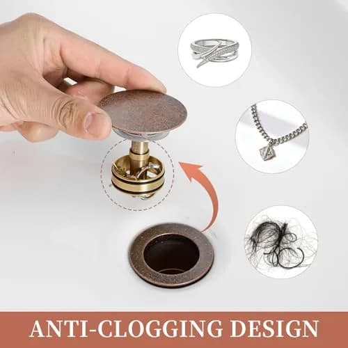 Homevacious 15/8" Bathroom Faucet Vessel Sink Pop Up Drain Assembly Stopper | Copper Finish, Heavy Brass, No Overflow thumbnail 4