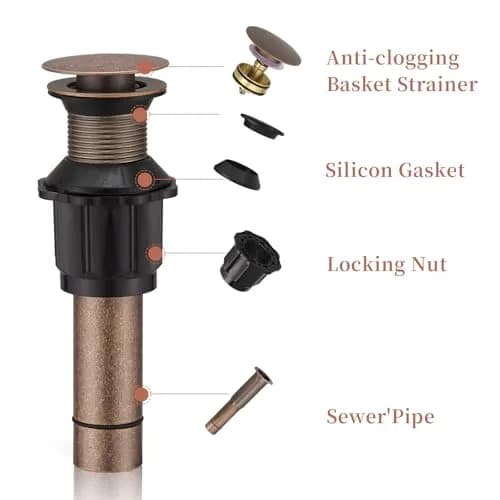 Homevacious 15/8" Bathroom Faucet Vessel Sink Pop Up Drain Assembly Stopper | Copper Finish, Heavy Brass, No Overflow thumbnail 5
