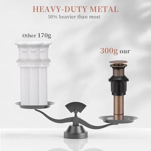Homevacious 15/8" Bathroom Faucet Vessel Sink Pop Up Drain Assembly Stopper | Copper Finish, Heavy Brass, No Overflow thumbnail 6