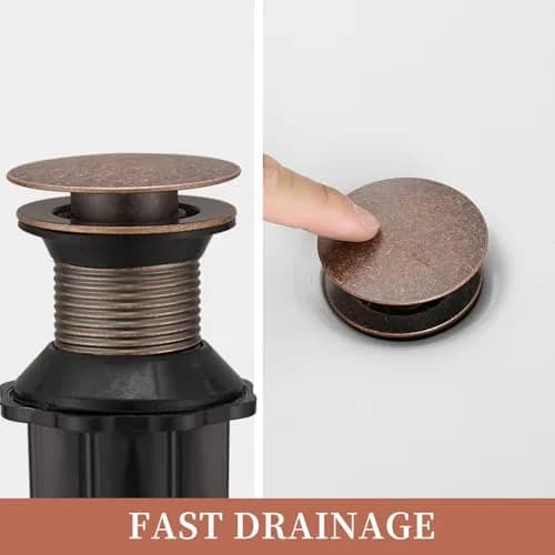 Homevacious 15/8" Bathroom Faucet Vessel Sink Pop Up Drain Assembly Stopper | Copper Finish, Heavy Brass, No Overflow thumbnail 7