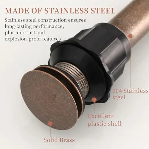Homevacious 15/8" Bathroom Faucet Vessel Sink Pop Up Drain Assembly Stopper | Copper Finish, Heavy Brass, No Overflow thumbnail 3