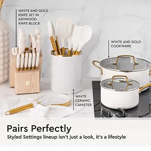 STYLED SETTINGS Gold Kitchen Utensils Set – 6 PC White Silicone and Gold Cooking Tools for Nonstick Cookware thumbnail 4