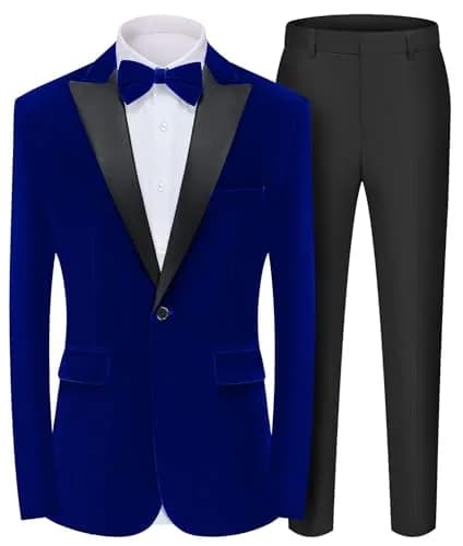 MAGE MALE Men's 2 Piece Velvet Suit X-Large | Slim Fit Tuxedo with Peak Lapel (48.82 in chest, 37.01 in waist) thumbnail 1