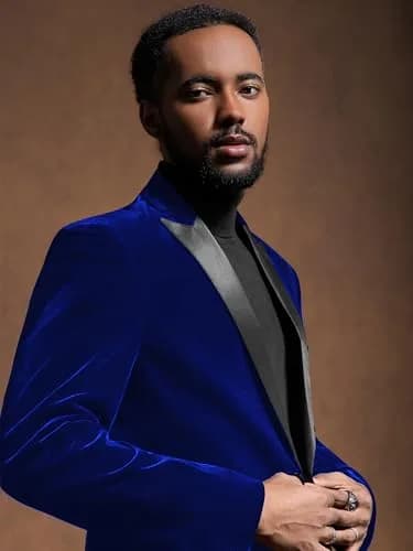 MAGE MALE Men's 2 Piece Velvet Suit X-Large | Slim Fit Tuxedo with Peak Lapel (48.82 in chest, 37.01 in waist) thumbnail 4