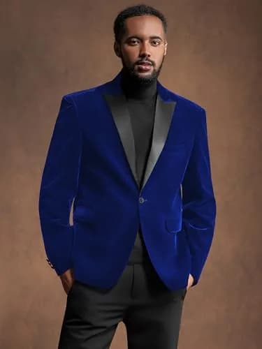 MAGE MALE Men's 2 Piece Velvet Suit X-Large | Slim Fit Tuxedo with Peak Lapel (48.82 in chest, 37.01 in waist) thumbnail 2